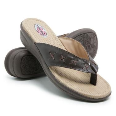 Imagem de Chinelo Tamanco em Couro Conforto Feminino Dia a Dia Calce Fácil Antid