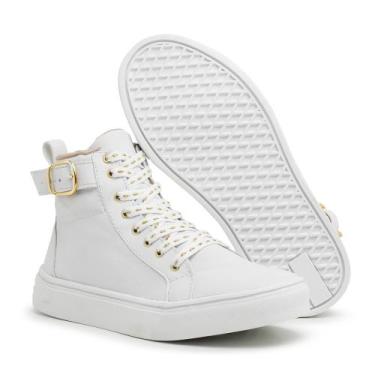 Imagem de Bota Coturno Feminino Casual Fivela Branca - Jfstorelux, Branco, 36
