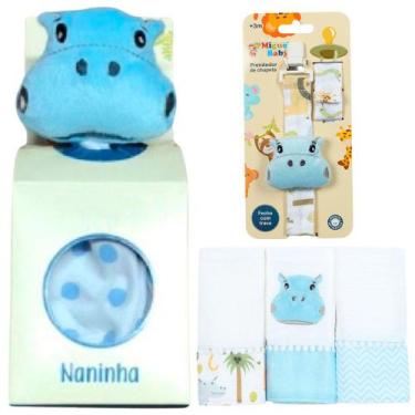 Imagem de Naninha + Prendedor de chupeta + Fralda de Boca Hipopótamo Azul - Migu
