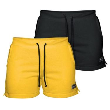 Imagem de Kit 2 Shorts Moletom Feminino Com 2 Bolsos Fenda Lateral Básico Casual