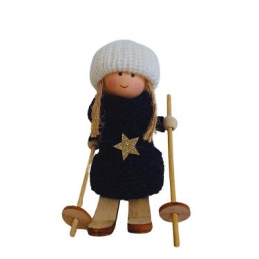 Imagem de Boneca Decorativa Natalina no Esqui Madeira / Tricô 12x11cm - Wincy, P