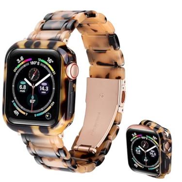 Imagem de Omter Pulseira com capa compatível com Apple Watch de 45 mm, feminina, masculina, moderna, pulseira de resina para iWatch séries 9/8/7 (cinza, tartaruga, 45 mm)