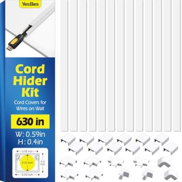 Imagem de Kit de hider de cabo de 1,600 cm, capas de cabos para fios na parede, ocultador de cabos para montagem na parede, kit de parede para esconder cabo de TV, pista de cabos pintável, capas de fio para