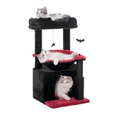 Imagem de Pawfessor Árvore gótica para gatos pequenos de 81 cm para gatos grandes, torre de gatos adultos com poste para arranhar, rede grande de 30 cm e autotratador, poleiro superior removível e condomínio