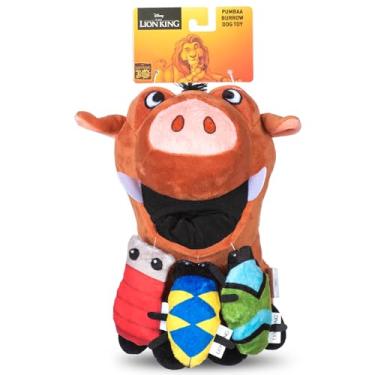 Imagem de Disney Brinquedo para cães Pumbaa Burrow para animais de estimação com mini pelúcia removível 23 cm | Brinquedo de pelúcia para cães inspirado em Pumba do Rei Leão com enrugamento