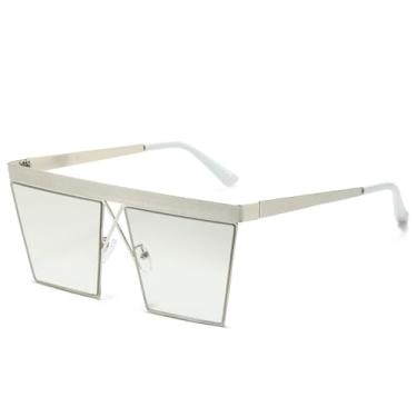 Imagem de JRLLFD Óculos de sol siameses vintage, masculino, feminino, liga, sem aro, grandes, quadrados, retrô, óculos escuros, prata, prata, tamanho único