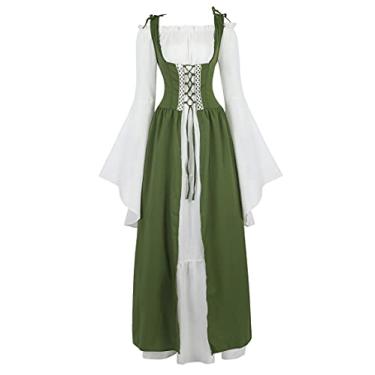 Imagem de Zhitunemi Fantasias renascentista para mulheres, vestido gótico de fada, vestido de camponesa fantasia medieval, Verde oliva, XXG
