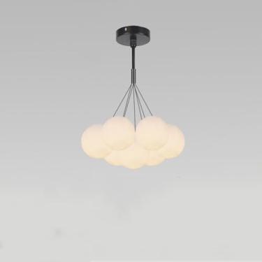 Imagem de ZGCNDS Luminária pendente de globo de vidro moderno 7 luzes balão branco sombra de vidro lustre cabo ajustável luminária de teto para cozinha ilha quarto