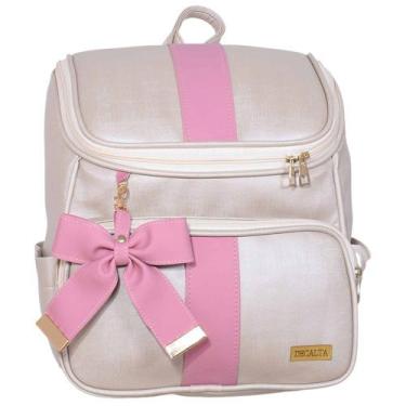 Imagem de Mochila Maternidade Laço Belle Champanhe e Rosa - Decalta
