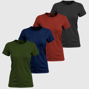 Imagem de Kit 4 Camisa Camiseta Feminina Algodão Blusinhas Elegantes Basica Lisa