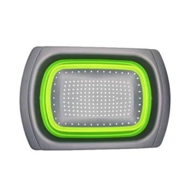 Imagem de Escorredor Alimentos Verde Alça Retratil Silicone Retratil Pia Macarra