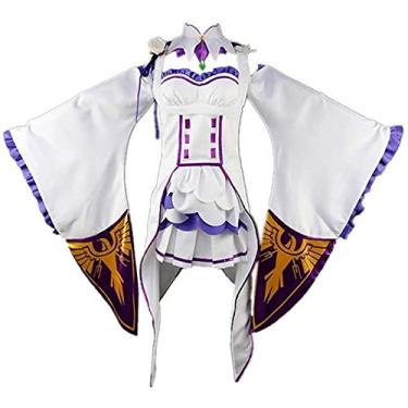 Imagem de Re0 Re Life a Different World from Zero Cosplay Emilia Cosplay Fantasia de Halloween Conjunto completo, Conjunto completo de fantasia + capa, Female XXL
