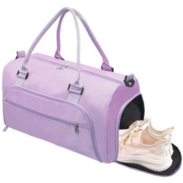 Imagem de woogwin Bolsa de ginástica pequena para mulheres e homens, com sapatos e compartimento molhado, bolsa esportiva à prova d'água para viagens, esportes, treino, durante a noite, Roxa, 17.7*11*9.5"