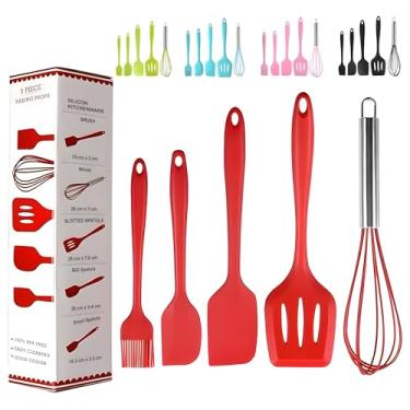 Imagem de Conjunto de 5 espátulas de silicone, espátulas de borracha de grau alimentício, conjunto de utensílios de cozinha de silicone, espátulas resistentes ao calor de 315 °C para panelas antiaderentes,