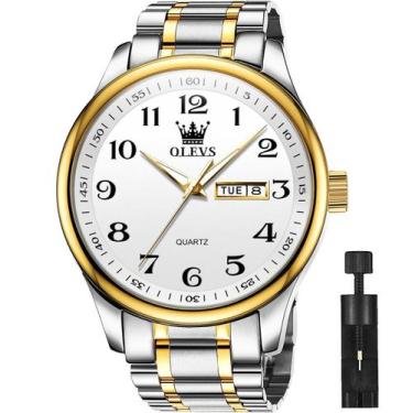Imagem de Relógio OLEVS Masculino - Clássico, Dourado e Prata, à Prova D'Água