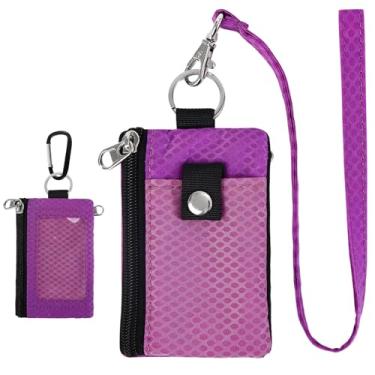 Imagem de MASAPHlL Carteira pequena de cordão para mulheres/homens com carteira de cartão de identificação com bloqueio de RFID, bolsa minimalista de nylon com zíper, carteira de pescoço de viagem com chaveiro