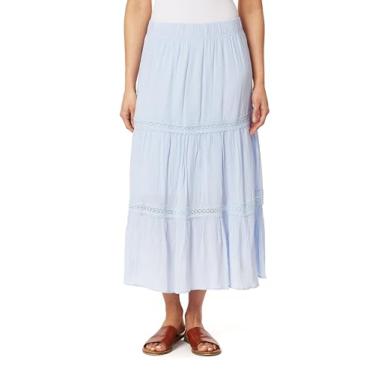 Imagem de WallFlower Saia maxi feminina Carmen de raiom enrugado em camadas com crochê, Cinza mesclado, P