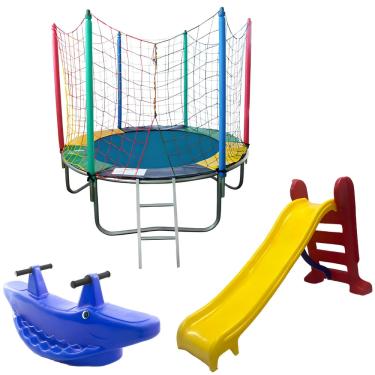 Imagem de Kit Cama Elástica 1,83m Escorregador Médio Gangorra 2 Lugar