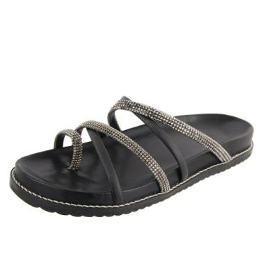 Imagem de Sandália Feminina Papete Dedo Tiras Brilho - s/marca, Preto, Onix, 33