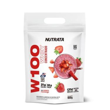 Imagem de W100 Whey Concentrado Refil Nutrata - 900g, Morango