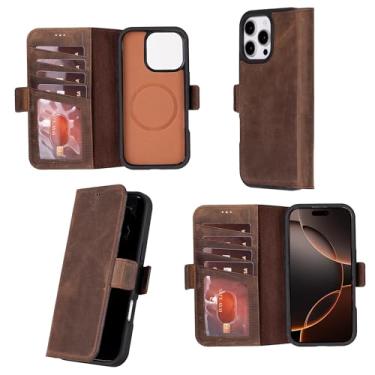 Imagem de Bayelon Capa carteira de couro para iPhone 16 Pro de 6,3 polegadas - capa flip para cartão, capa carteira para iPhone 16 Pro, capa fólio, suporte, RFID compatível com MagSafe, capa de couro real para