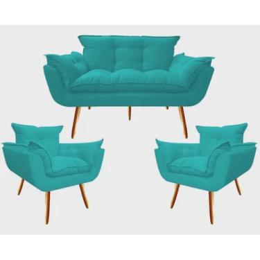 Imagem de Conjunto Chesterfield Luxo Opala sala/recepão/escritório (1 Namoradeira + 2 Poltronas) suede azul thifany