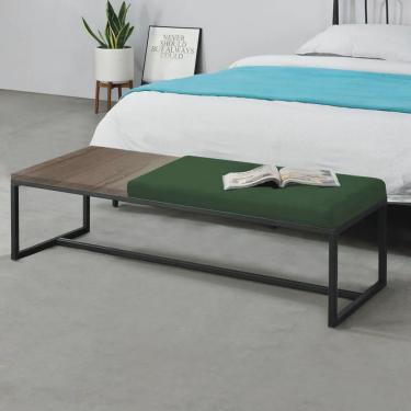 Imagem de Calçadeira Recamier Londres 195cm Industrial Preto Suede Verde Tampo Quadrado mdf Nogal - Ahz Móveis