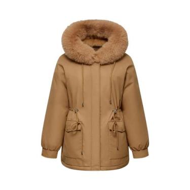 Imagem de Parka Feminina De Inverno Com Capuz De Pele Sintética À Prova De Respi
