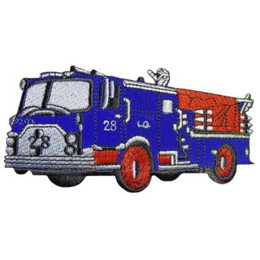 Imagem de Ranger Return Fantasia infantil de resgate de caminhão de bombeiro de carro de bombeiro decalque bordado aplique faça você mesmo costurar em ferro no patch - azul (IRON-FIRE-TRUCK-BL01)