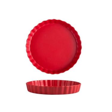 Imagem de Prato doméstico de cerâmica esmaltada, prato de sobremesa para bolo de macarrão - vermelho 25,4 cm