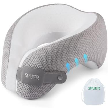 Imagem de Travesseiro ergonômico 2 em 1 de espuma viscoelástica para viagem – Travesseiro de viagem para todas as posições de sono em voos, viagens rodoviárias e viagens de longa distância com bolsa de cordão