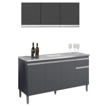 Imagem de Balcão De Pia Tatiane 145 Cm E Armário Aéreo Andréia 3 Portas 120 Cm C