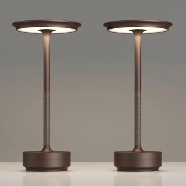 Imagem de Pacote com 2 lâmpadas de mesa recarregáveis, sem fio, portátil de 5000 mAh, luminária de mesa LED de escurecimento contínuo de 3 cores com função de memória, para casa/jantar/pátio/restaurante.
