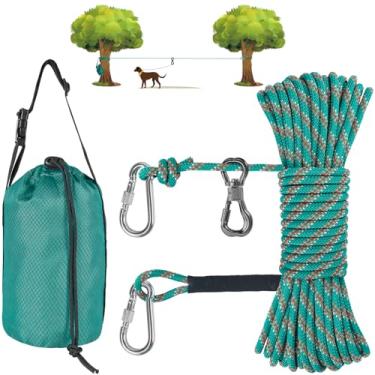 Imagem de XiaZ Cabo de amarração de cachorro para acampamento, sistema de carrinho aéreo portátil de 15 metros para cães de até 90 kg, guia de cachorro para quintal, acampamento, parques, eventos ao ar livre
