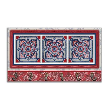 Imagem de Cabideiro Parede Porta Colar Chaves Cintos Azulejo Vermelho