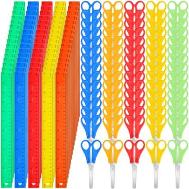 Imagem de MotiMind 180 peças de material escolar a granel com ponta cega de segurança, tesoura de estudante, réguas de plástico de 30 cm, kit de volta às aulas para estudantes, sala de aula, escritório