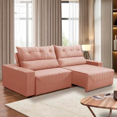 Imagem de Sofá Retrátil e Reclinável 5 Lugares 3,00m Antonella Veludo Rosê Adonai Estofados