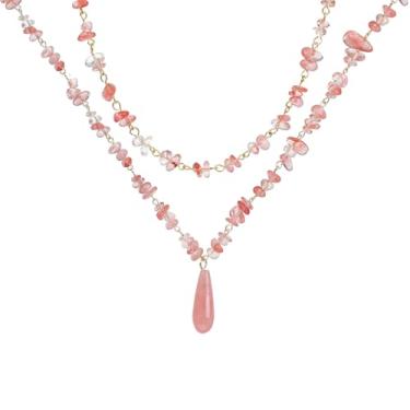 Imagem de Xalroco Gargantilha de pedra preciosa e pingente boho hippie para mulheres, colares de surfista com contas de pedra natural, banhado a ouro 14K, joia artesanal de verão e praia, Medium, Pedra natural