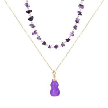 Imagem de Xalroco Gargantilha de pedra preciosa e pingente boho hippie para mulheres, colares de surfista com contas de pedra natural, banhado a ouro 14K, joia artesanal de verão e praia, Medium, Pedra natural