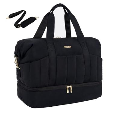 Imagem de Stuery Bolsa de ginástica leve para mulheres: bolsa de mão pequena para viagem com compartimento de sapatos e bolso molhado, bolsa esportiva noturna de fim de semana para meninas e adolescentes, preta