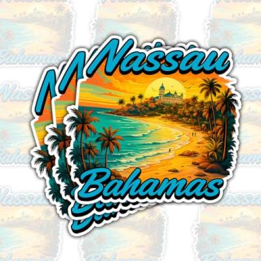 Imagem de Adesivo (3 peças) Nassau Bahamas Sunset Beach – Decalque de vinil de lembrança de viagem tropical à prova d'água para laptop, garrafa de água, bagagem, caderno, carro, álbum de recortes – Presente