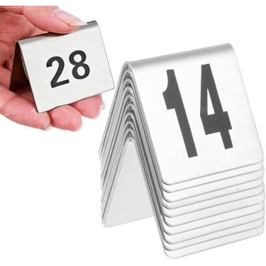 Imagem de 1-100 Placas de números de mesa Placas de números Cartão digital, para restauts Cafés Bares Festa de casamento Mesa de jantar de aço inoxidável Rotulagem de números de dupla face, uma cor, 4