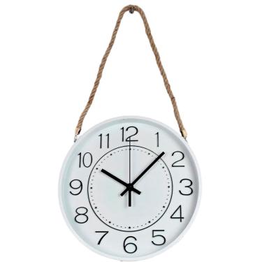 Imagem de Relógio Parede Redondo Moderno Serrano Branco Com Corda 30cm