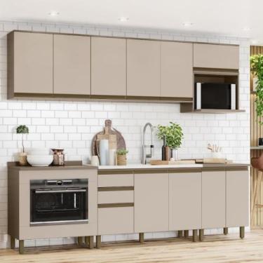 Imagem de Cozinha Modulada 260cm 10 Portas 3 Gavetas Connect Henn - Duna/Cristal