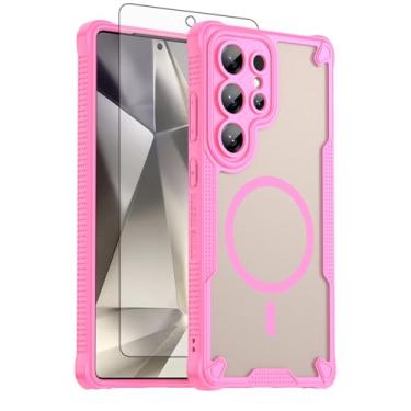 Imagem de Asuwish Capa de celular para Samsung Galaxy S25 Ultra 5G, compatível com Magsafe Magnetic, protetor de tela, capa protetora à prova de choque traseira fosca translúcida S25Ultra S 25 25Ultra 6,9