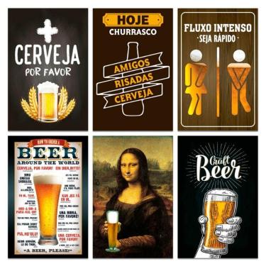 Imagem de Kit Placas Quadros Decorativos Frases Cerveja 6 Pçs 20x30 Cm