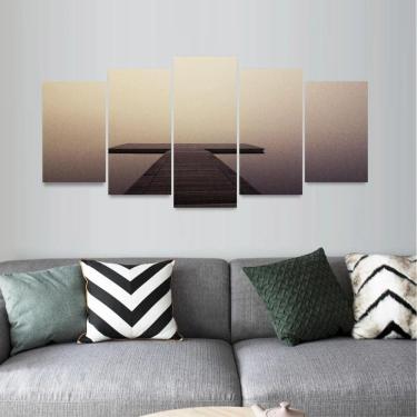 Imagem de Quadro Arte Pier De Madeira Oceano Mosaico 5 Peças Sala Hall