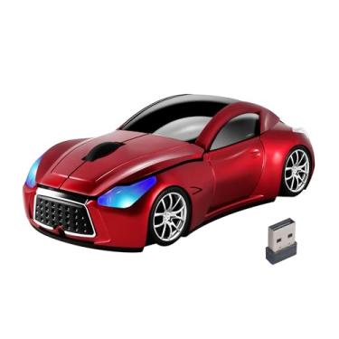 Imagem de Mouse de carro sem fio esportivo legal em forma de carro com farol de LED, receptor USB 1600 DPI 3 botões 2,4 GHz, mini mouse óptico portátil para laptop, PC, desktop, crianças, adultos, presente