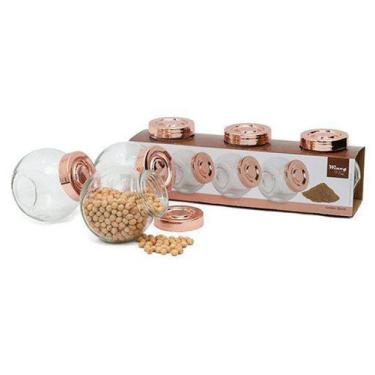 Imagem de PORTA CONDIMENTO DE VIDRO Com Tampa METALIZADo ROSE GOLD KIT Com 3 Pec