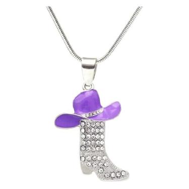 Imagem de Colar com pingente de botas de caubói boêmia charme brilhante strass cristal bota esmalte colorido chapéu corrente corrente colar para mulheres homens estilo ocidental country concerto roupas